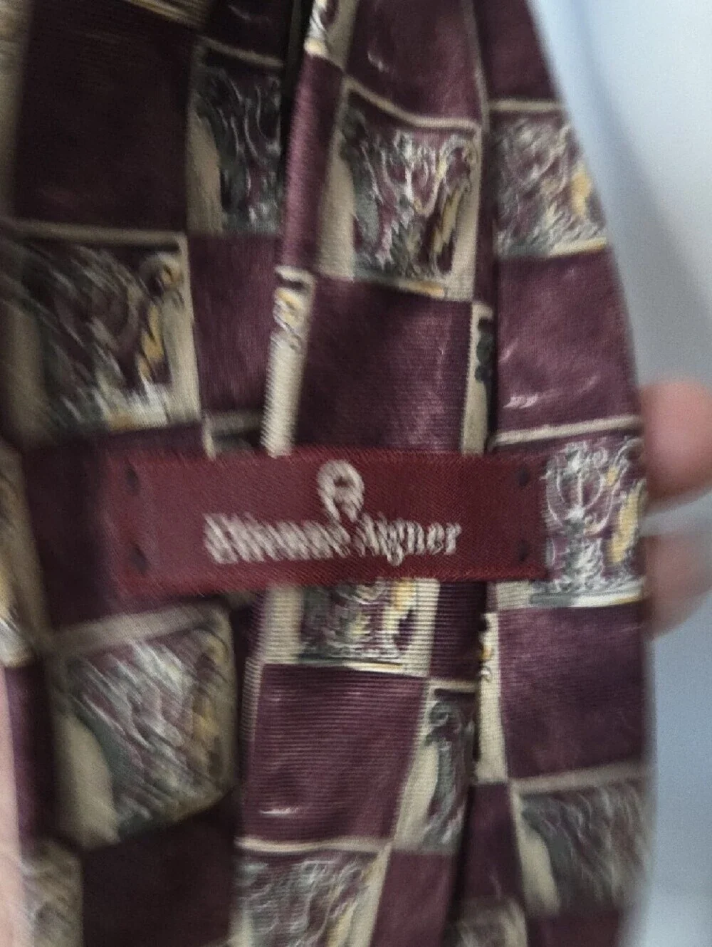 Etienne Aigner Burgundy and Ivory Check Silk Tie